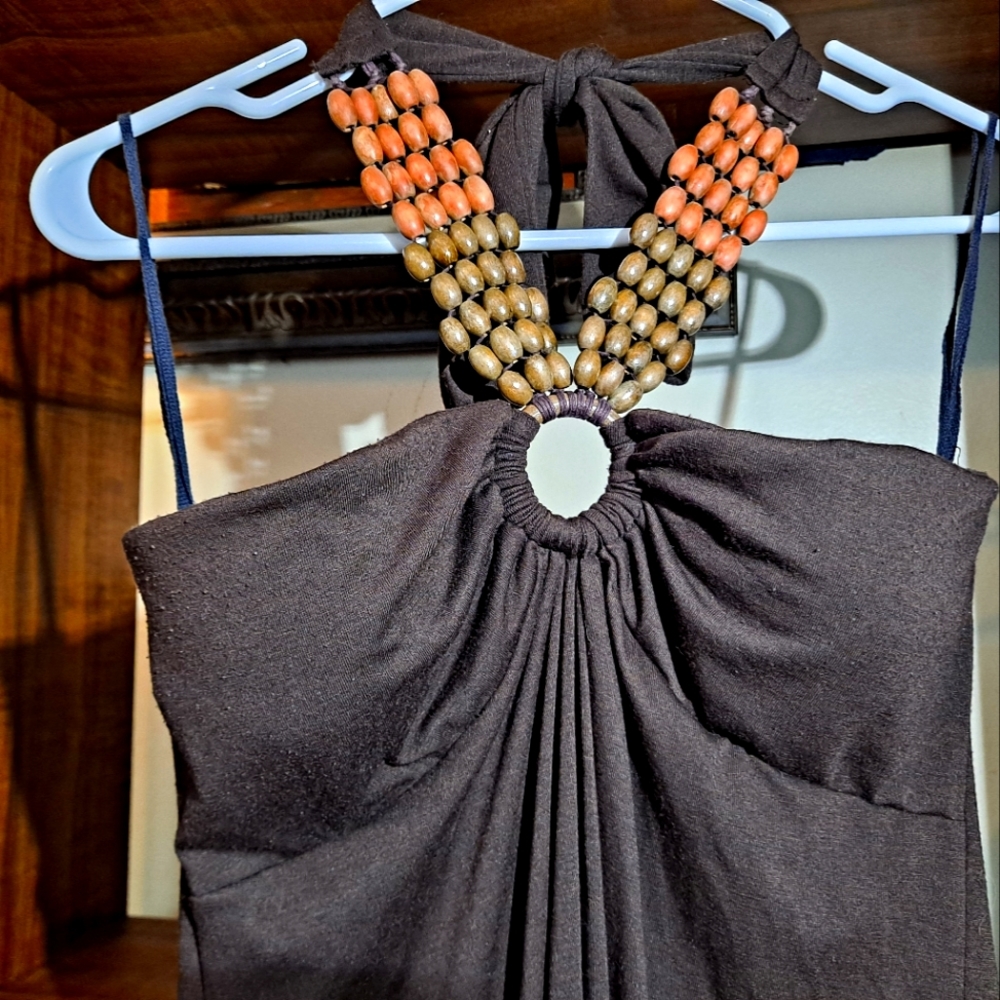 Super cute dress, size M,  with wooden beads around neck
